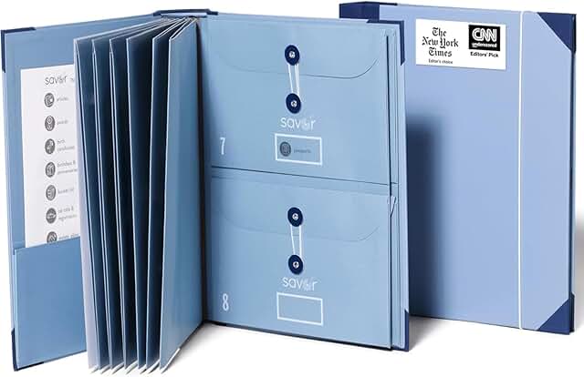Blue Accordion File Organizer with 13 Pockets