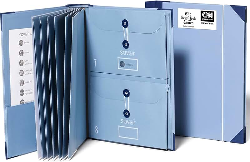Blue Accordion File Organizer with 13 Pockets