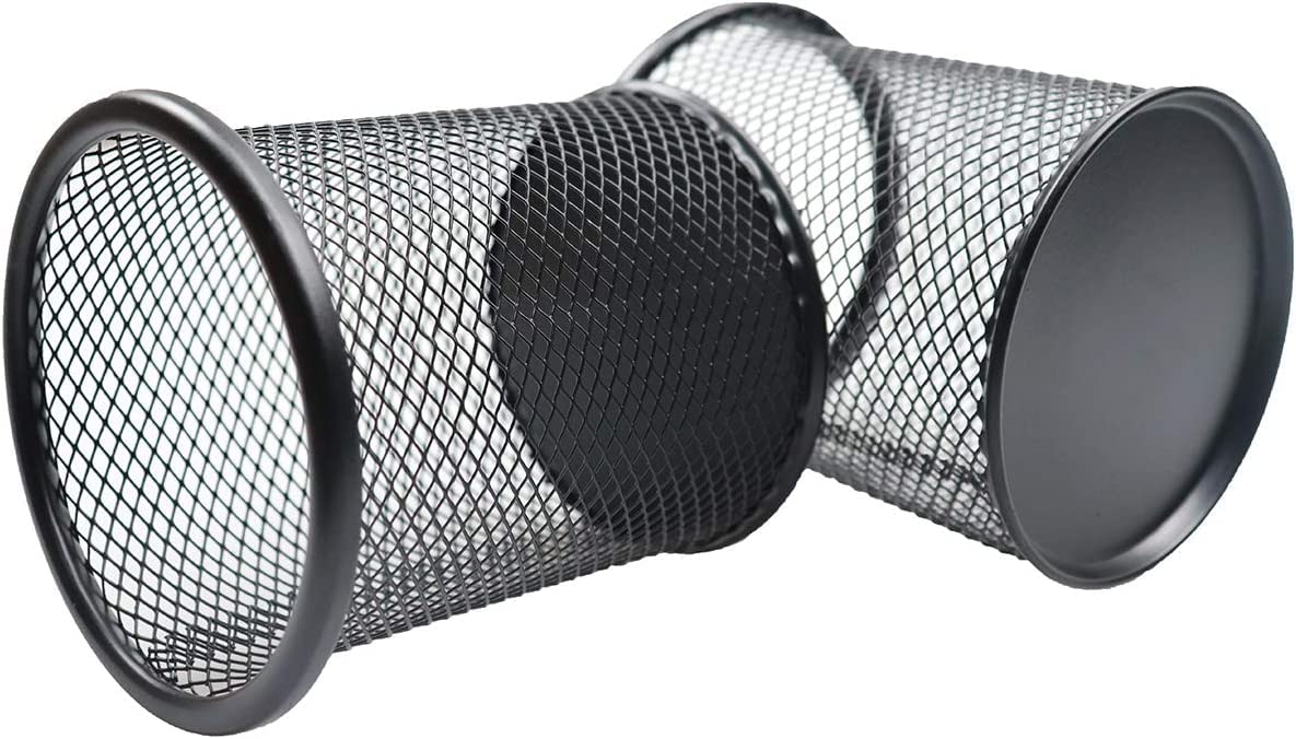 Set of four black mesh metal pen holders for desk