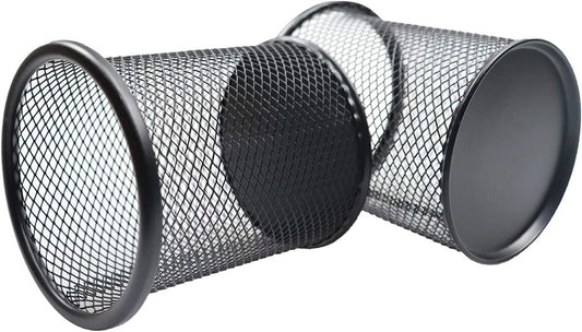 Set of four black mesh metal pen holders for desk