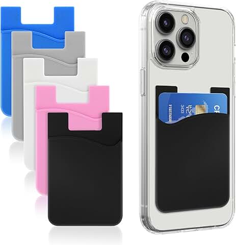 Set of 5 Silicone Phone Card Holders with Adhesive