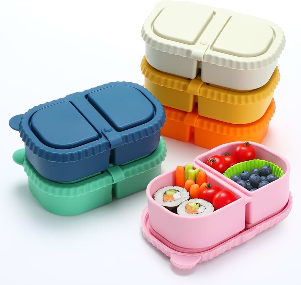 Six Reusable Silicone Snack Containers with Lids