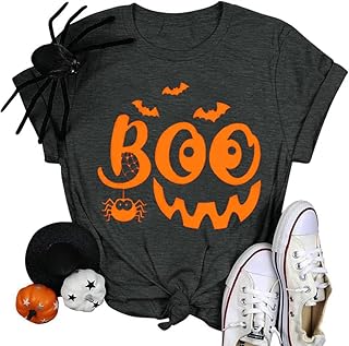 Women's Halloween Pumpkin Face Spider Bat Ghost T-Shirt