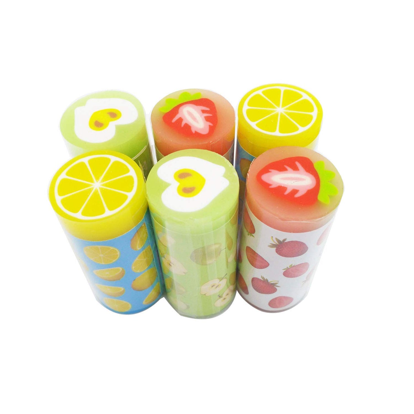 Set of 6 Colorful Cylindrical Erasers for School and Art
