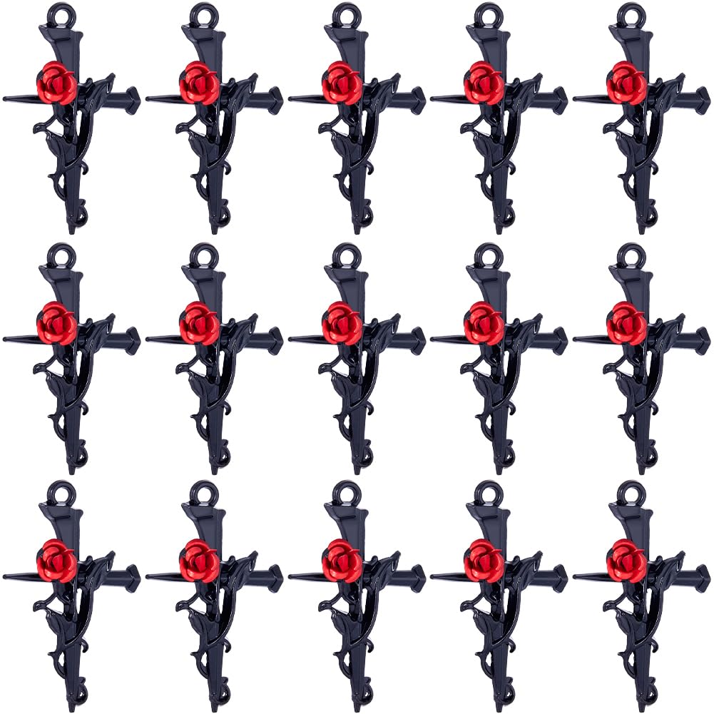 Gothic Style Rose Cross Charms for Jewelry Making