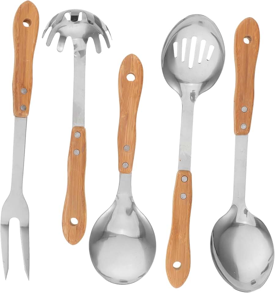 Set of 5 Stainless Steel Cooking Utensils with Heat-Resistant Handles