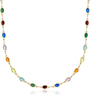 Multicolor Stone Crystal Oval Necklace in 18K Gold Plated