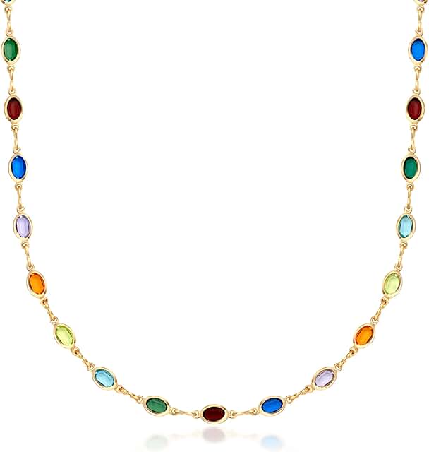 Multicolor Stone Crystal Oval Necklace in 18K Gold Plated