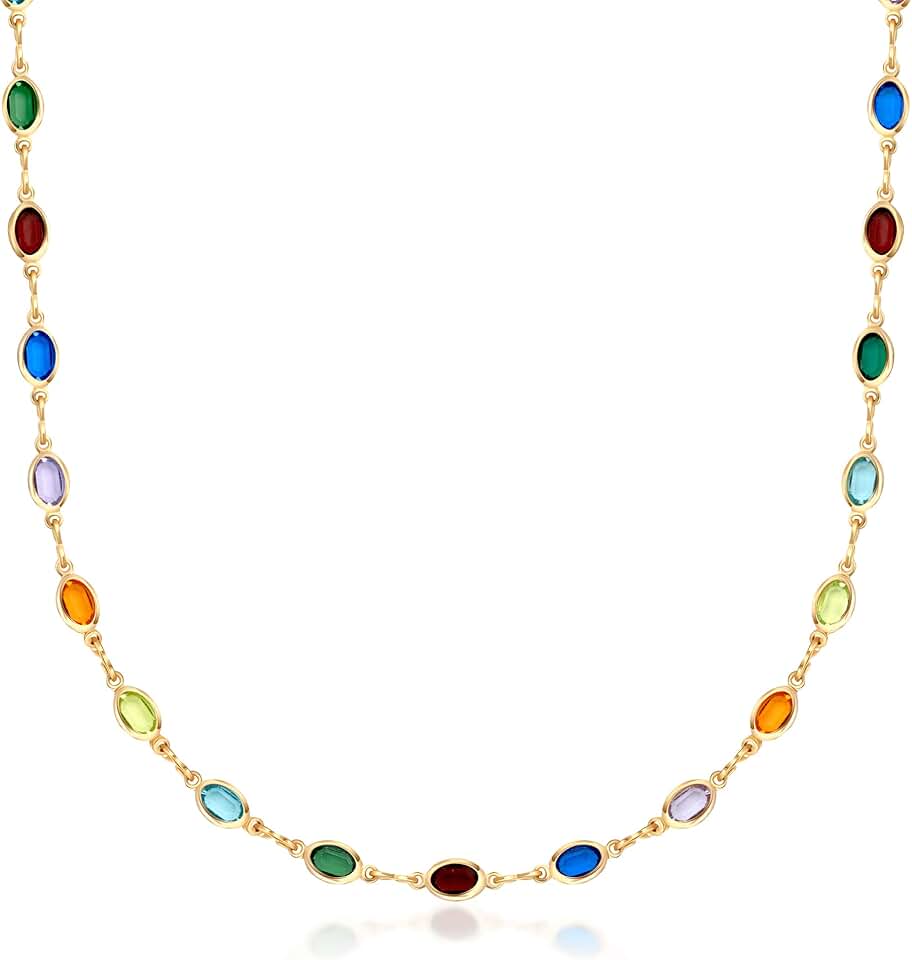 Multicolor Stone Crystal Oval Necklace in 18K Gold Plated