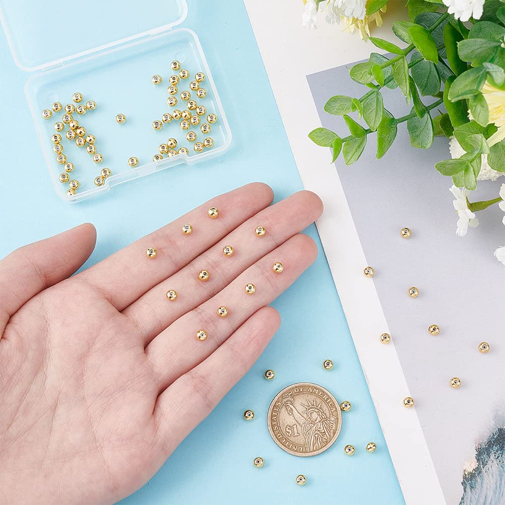 80pcs 18K Gold Plated Round Beads for Jewelry Making