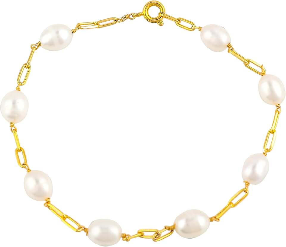 8-Inch Pearl Beads Chain Bracelet for Women