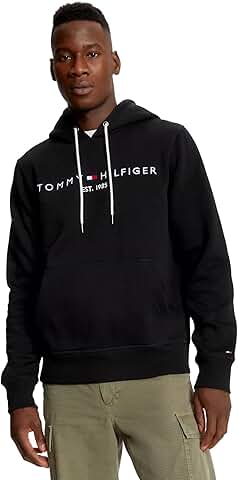 Men's Black Fleece Embroidered Logo Pullover Hoodie, Medium
