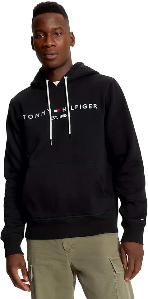 Men's Black Fleece Embroidered Logo Pullover Hoodie, Medium