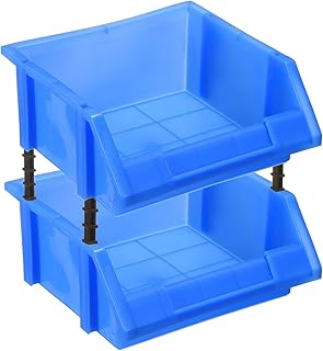 Two Blue Plastic Wall-Mounted Storage Bins, 5.9" x 6.1" x 3"