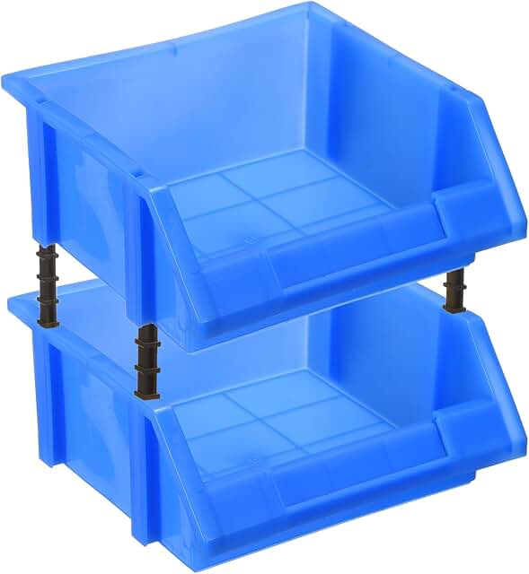 Two Blue Plastic Wall-Mounted Storage Bins, 5.9" x 6.1" x 3"