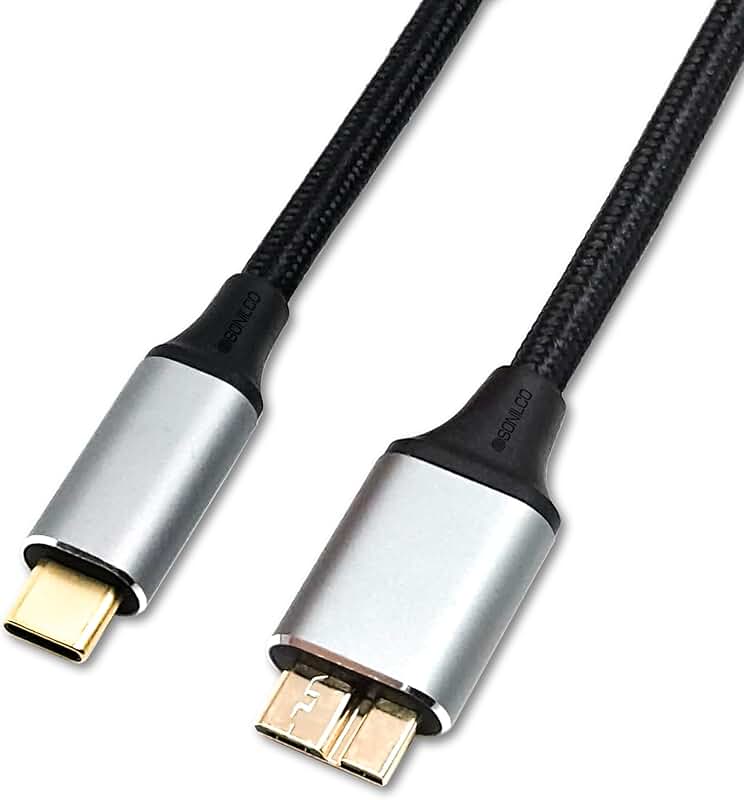 USB Micro B to USB Type C Cable, 10 Gbps, 3A, 0.5m
