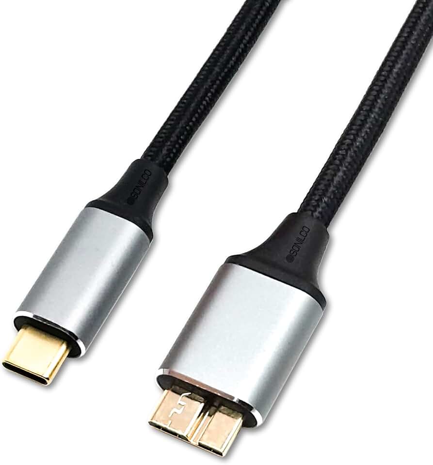 USB Micro B to USB Type C Cable, 10 Gbps, 3A, 0.5m