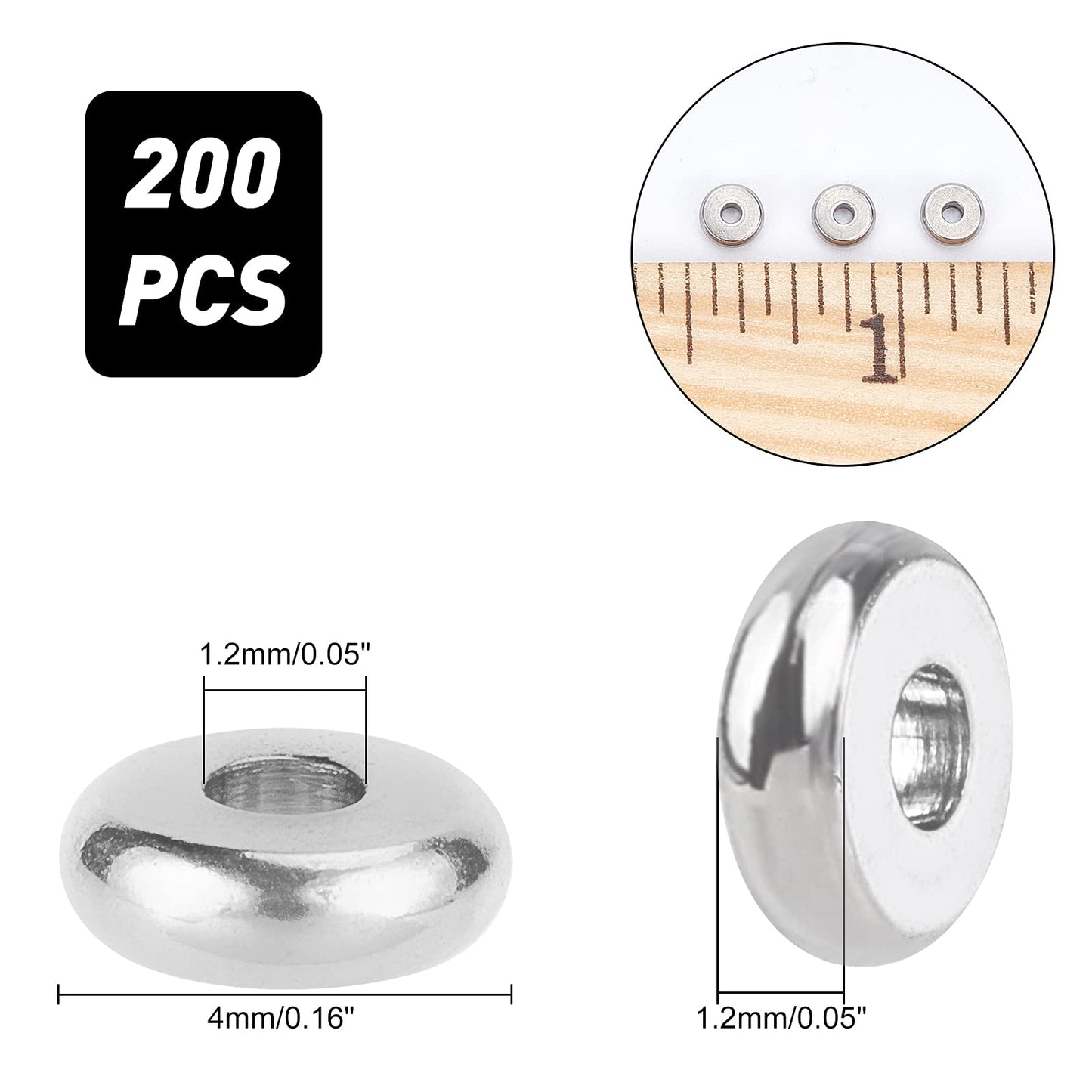 200pcs 4mm stainless steel disc spacer beads for jewelry making