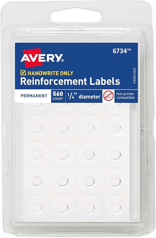 White 1/4" Reinforcement Labels, 560 per Pack