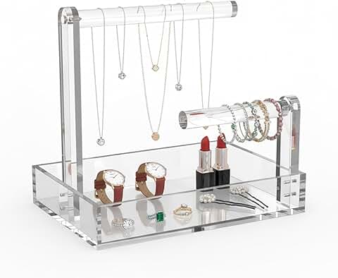 Two-Tier Clear Acrylic Jewelry Organizer with Removable Trays