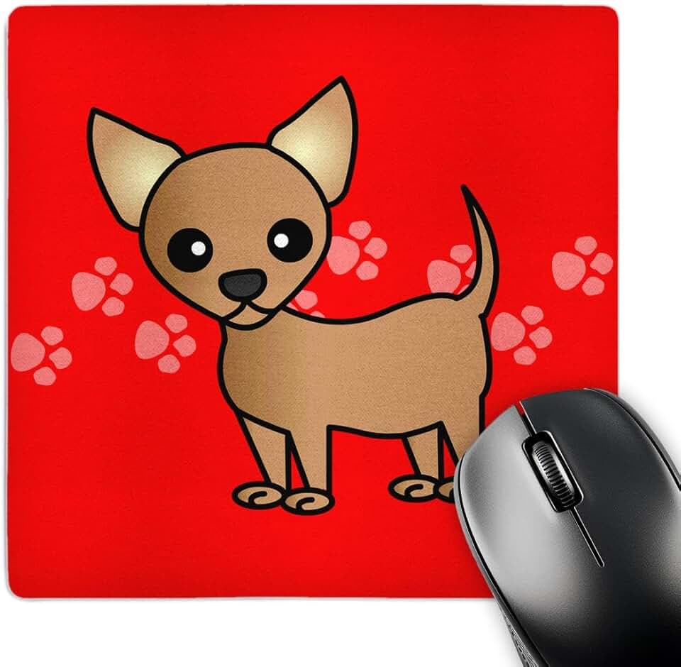 Cute Tan Chihuahua Mouse Pad with Red Paw Prints