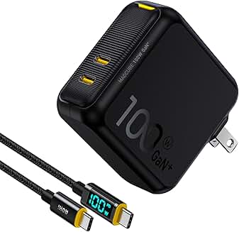 100W USB C GaN+ Charger with 2 Ports and LED Cable