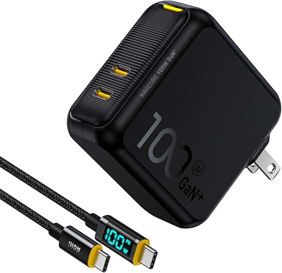 100W USB C GaN+ Charger with 2 Ports and LED Cable