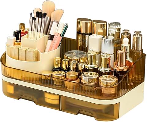 Large Plastic Makeup Organizer with Rotating Brush Holder