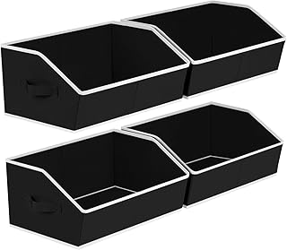 Set of 4 Black Trapezoid Storage Baskets with Handles