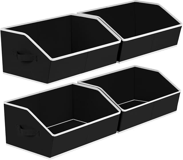 Set of 4 Black Trapezoid Storage Baskets with Handles