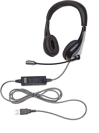 Black and silver headset with gooseneck microphone