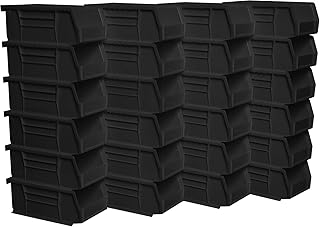 Stackable plastic storage bins, 24-pack, black