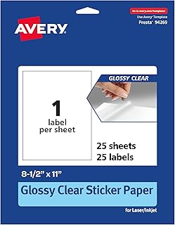 Glossy Clear Sticker Paper, 8.5" x 11", 25 Sheets