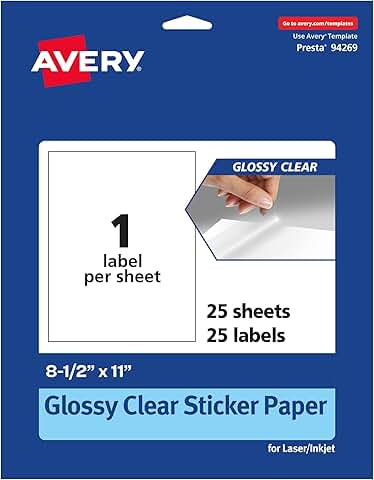 Glossy Clear Sticker Paper, 8.5" x 11", 25 Sheets