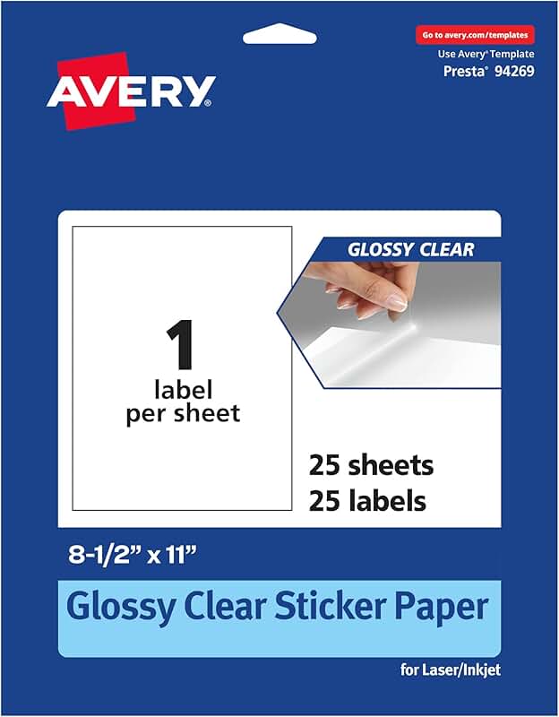 Glossy Clear Sticker Paper, 8.5" x 11", 25 Sheets