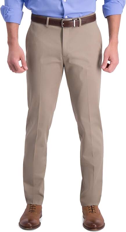 Men's Slim-Fit Flat Front Khaki Casual Pants