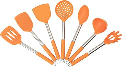 7-Piece Silicone Kitchen Utensil Set with Stainless Steel Handles