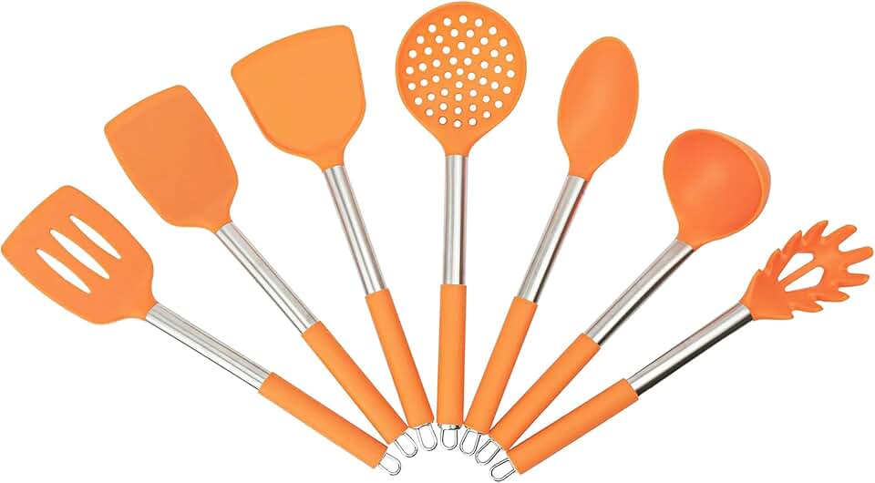 7-Piece Silicone Kitchen Utensil Set with Stainless Steel Handles