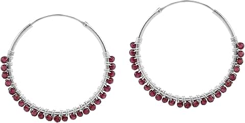 Natural gemstone beads 925 silver hoop earrings