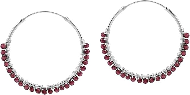 Natural gemstone beads 925 silver hoop earrings