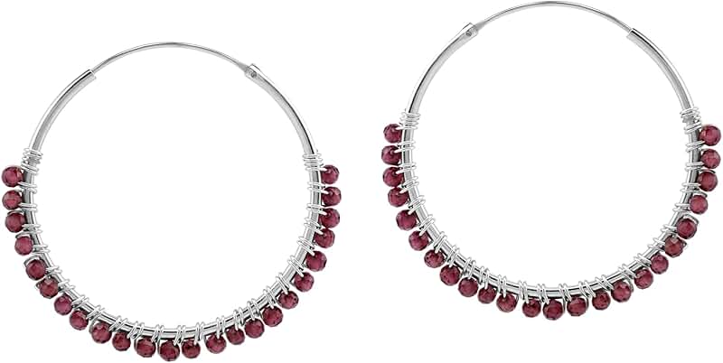 Natural gemstone beads 925 silver hoop earrings