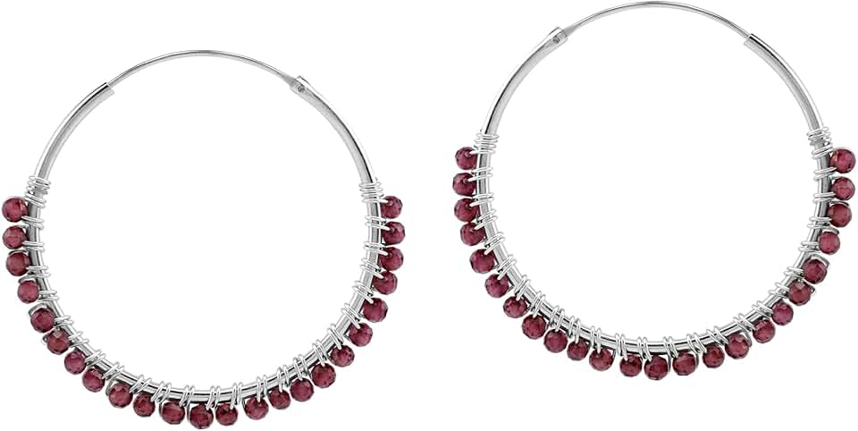 Natural gemstone beads 925 silver hoop earrings