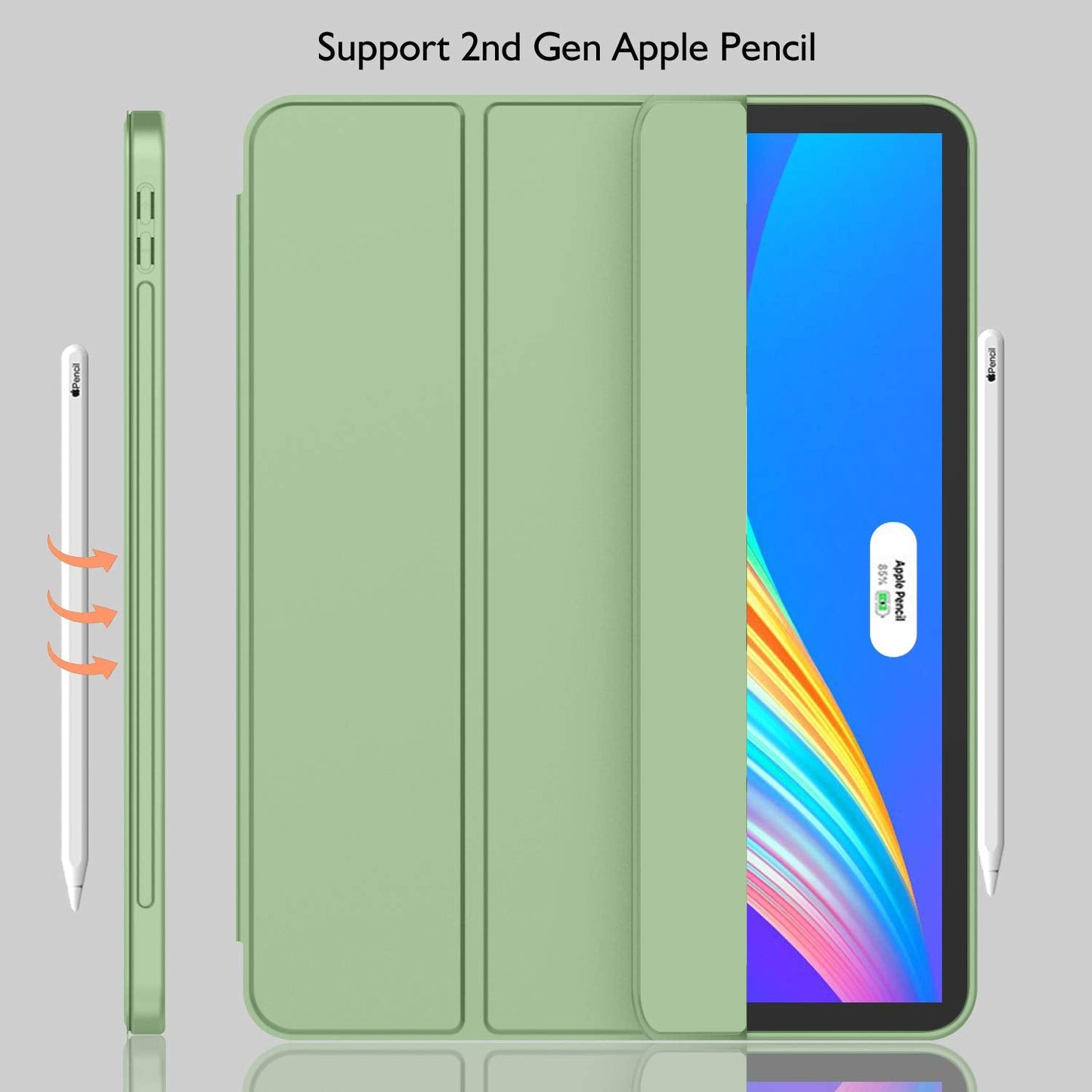 New iPad Pro 12.9 Case 2021(5th Gen) with Pencil Holder [Support iPad 2nd Pencil Charging/Pair],Trifold Stand Smart Case with Soft TPU Back,Auto Wake/Sleep(Matcha Green)