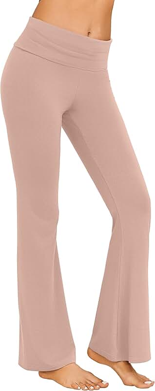 Pink fold-over flare yoga and lounge pants for women