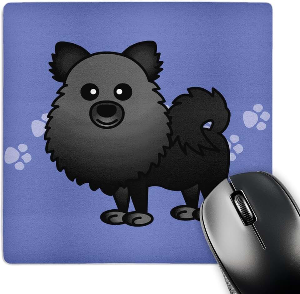 Cute Black Pomeranian Mouse Pad with Paw Prints