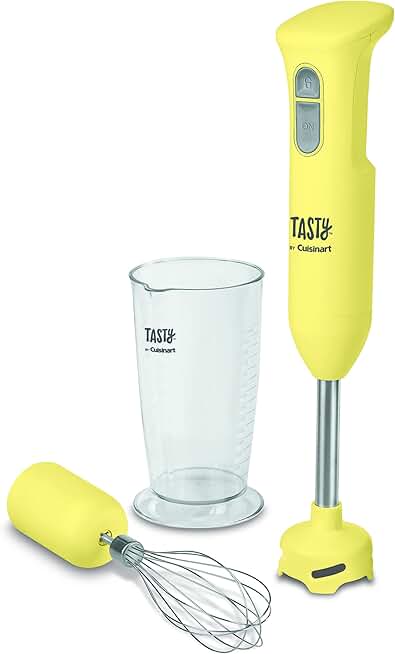 Yellow hand blender, 15.71 inches tall