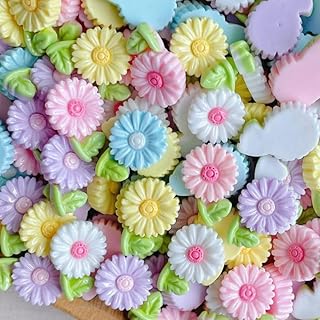 200 Mixed Color Daisy Flower Resin Cabochons