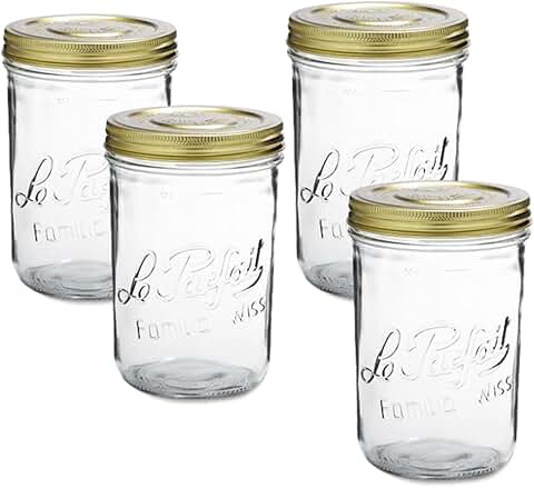 Wide Mouth Glass Jar with Airtight Lid, 32oz, Pack of 4