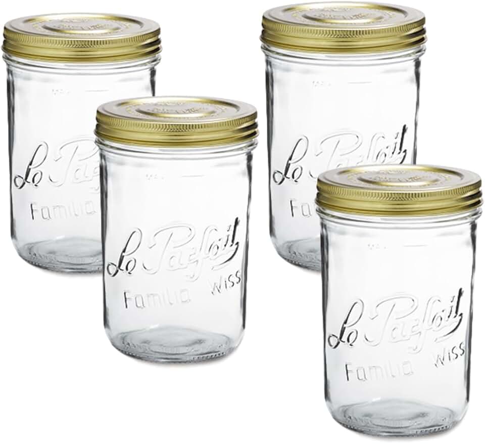 Wide Mouth Glass Jar with Airtight Lid, 32oz, Pack of 4
