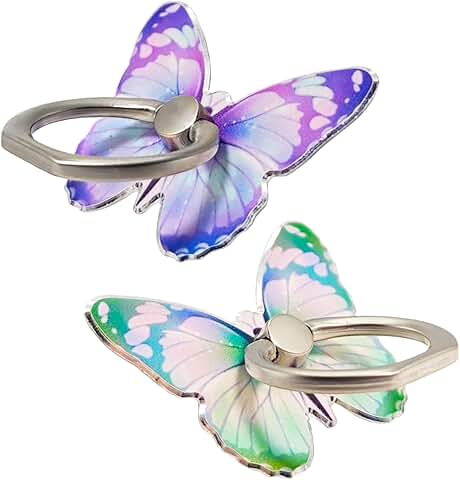 Set of two butterfly-shaped phone ring stands with adjustable loop